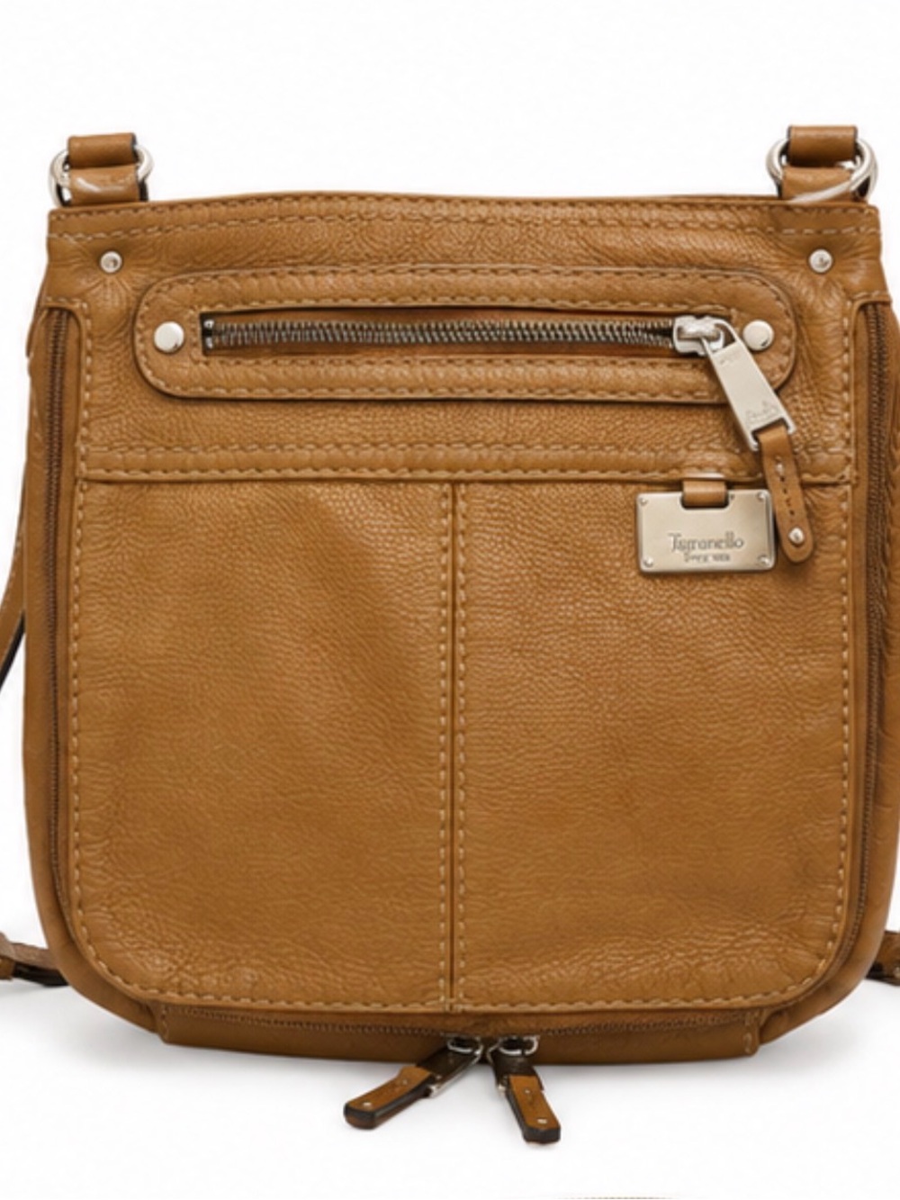 Tignanello Cognac Brown Pebbled Leather Crossbody Bag